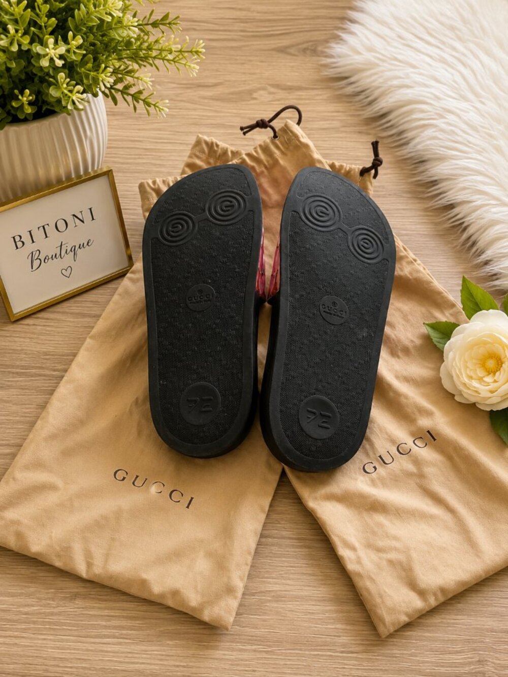 Authentic Gucci GG Blooms Floral Slide Sandals | Women's Size 7 (EU 37) | Dust B - Picture 4 of 6